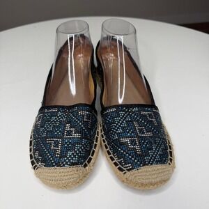 Franco Sarto Blue Woven Espadrille Flats‎ Summer Cruise Coastal Boho Resort